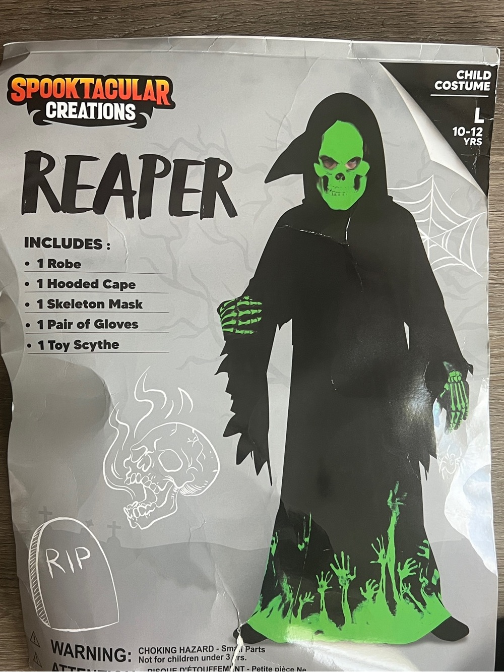 NEW Spooktacular Unisex Child Grim Reaper Halloween Costume Kids Large 10-12 yrs
